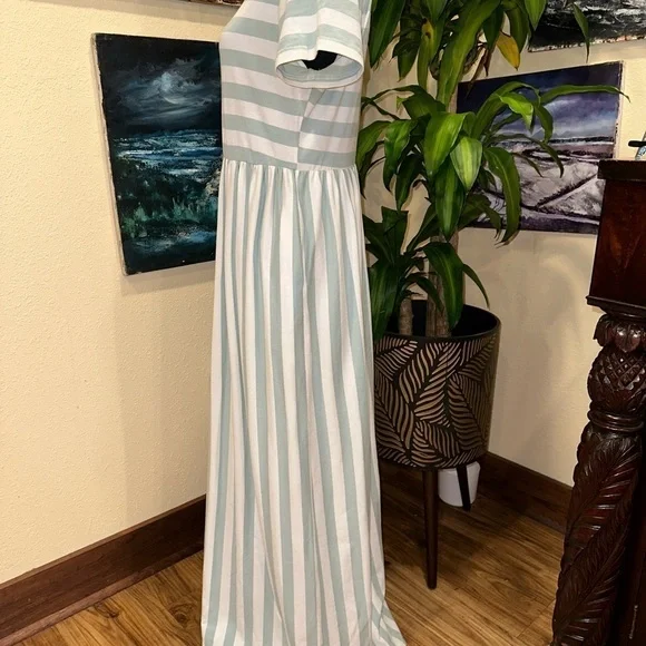 Jodifl Super Long Maxi Dress Stripes White Green Size M - Picture 8 of 10